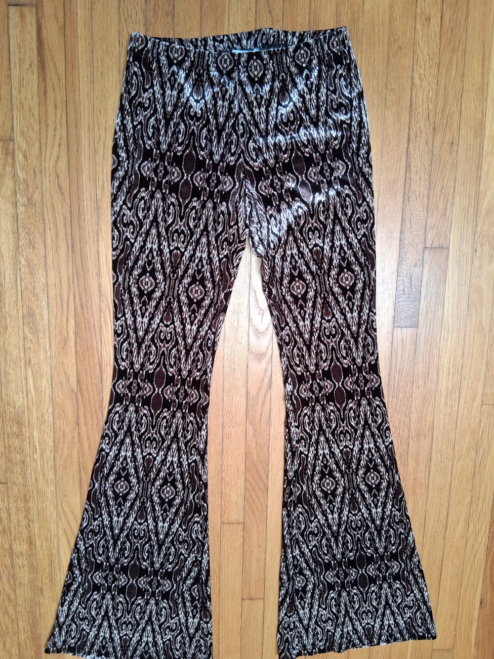 Black & Cream Patterned Flare Pants